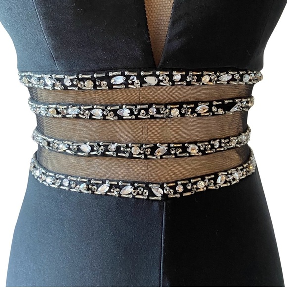 Bee Darlin Womens  Long Black Beaded Sheer Front Waist Front Slit Junior Sz  1/2 - Picture 10 of 16